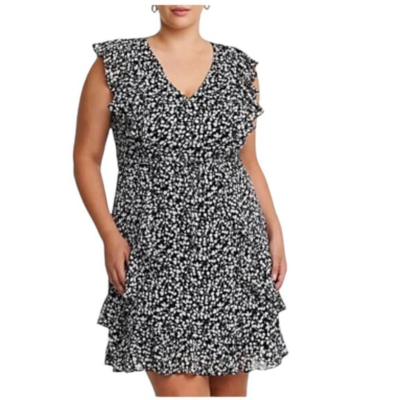 Estelle Plus Olivia Ruffle Dress, Black and White, Size 2X/18W - Picture 1 of 8